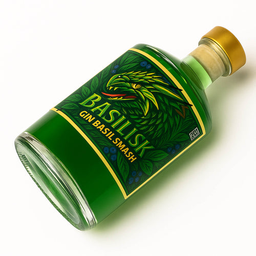 Basilisk Gin Basil Smash - Ready to Drink Naturae Spirits, cocktail artigianale con gin premium, basilico fresco e sciroppo di Limone. Bottiglia da 0,5 