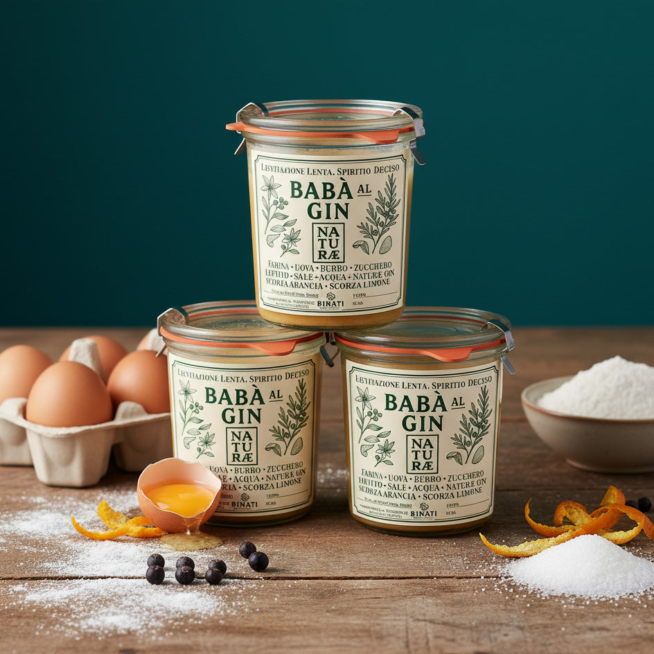 Babbà Naturae  in vasocottura con gin Fructetum, dolce artigianale italiano 290g, con scorza di agrumi 