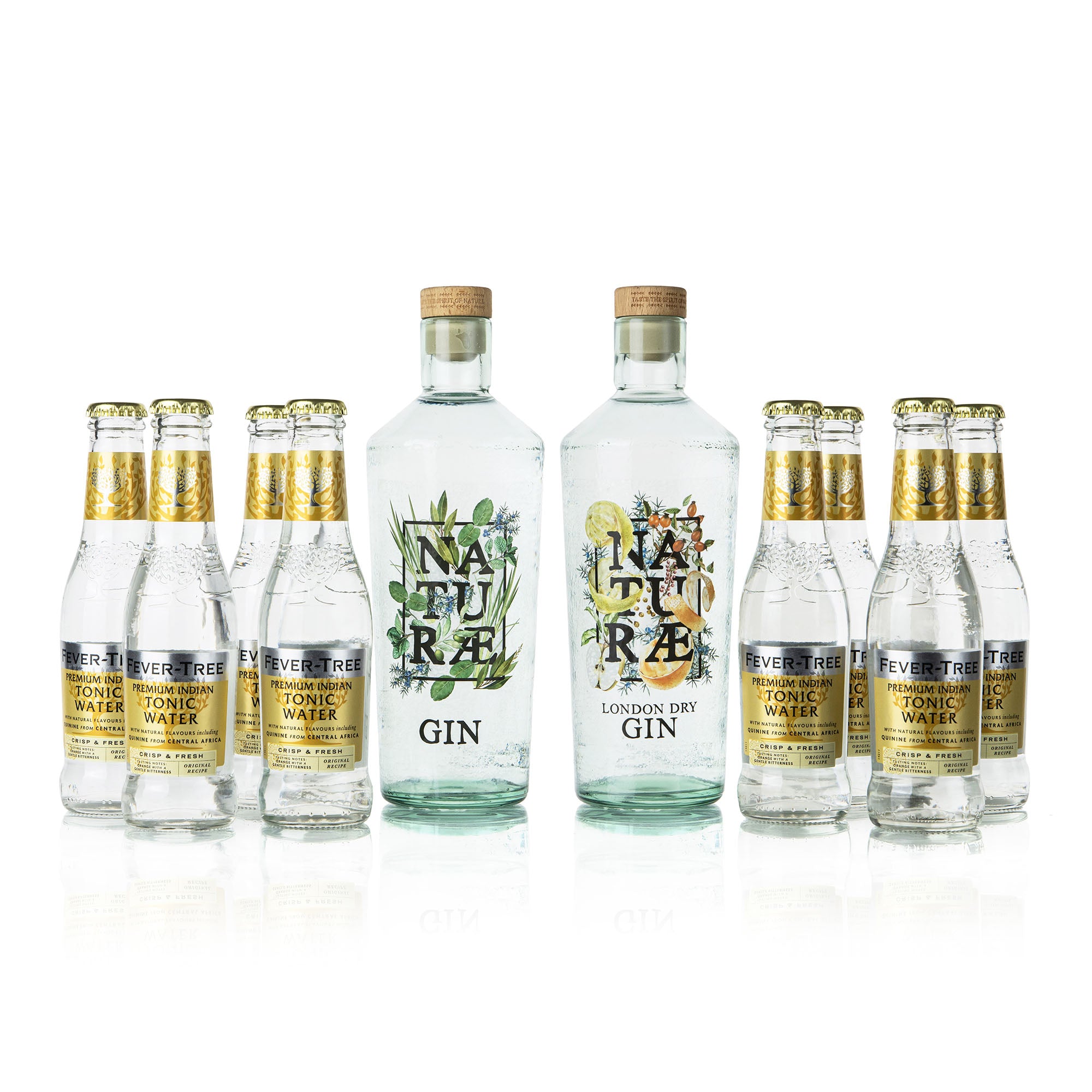 Kit Party Premium Naturae Spirits con gin Fructetum e Herbarium e 8 toniche Fever-Tree, cofanetto degustazione artigianale made in Italy.