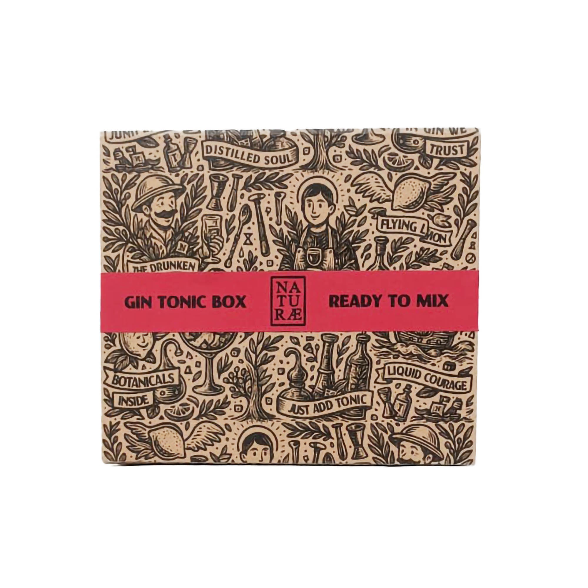 Gin Tonic Box di Naturae Spirits, confezione con una bottiglia da 100 ml di Naturae Gin Fructetum e una tonica Kinley da 150 ml, perfetta per preparare un gin tonic premium pronto da gustare.