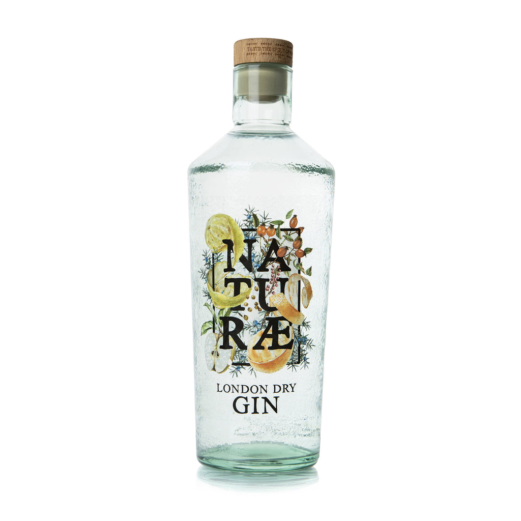 Bottiglia di Naturae Gin Fructetum London Dry Gin agrumato, artigianale made in Italy con Arancia, Bergamotto, Ginepro, Rosa canina, Pepe cubebe, Mela e Semi di Coriandolo 