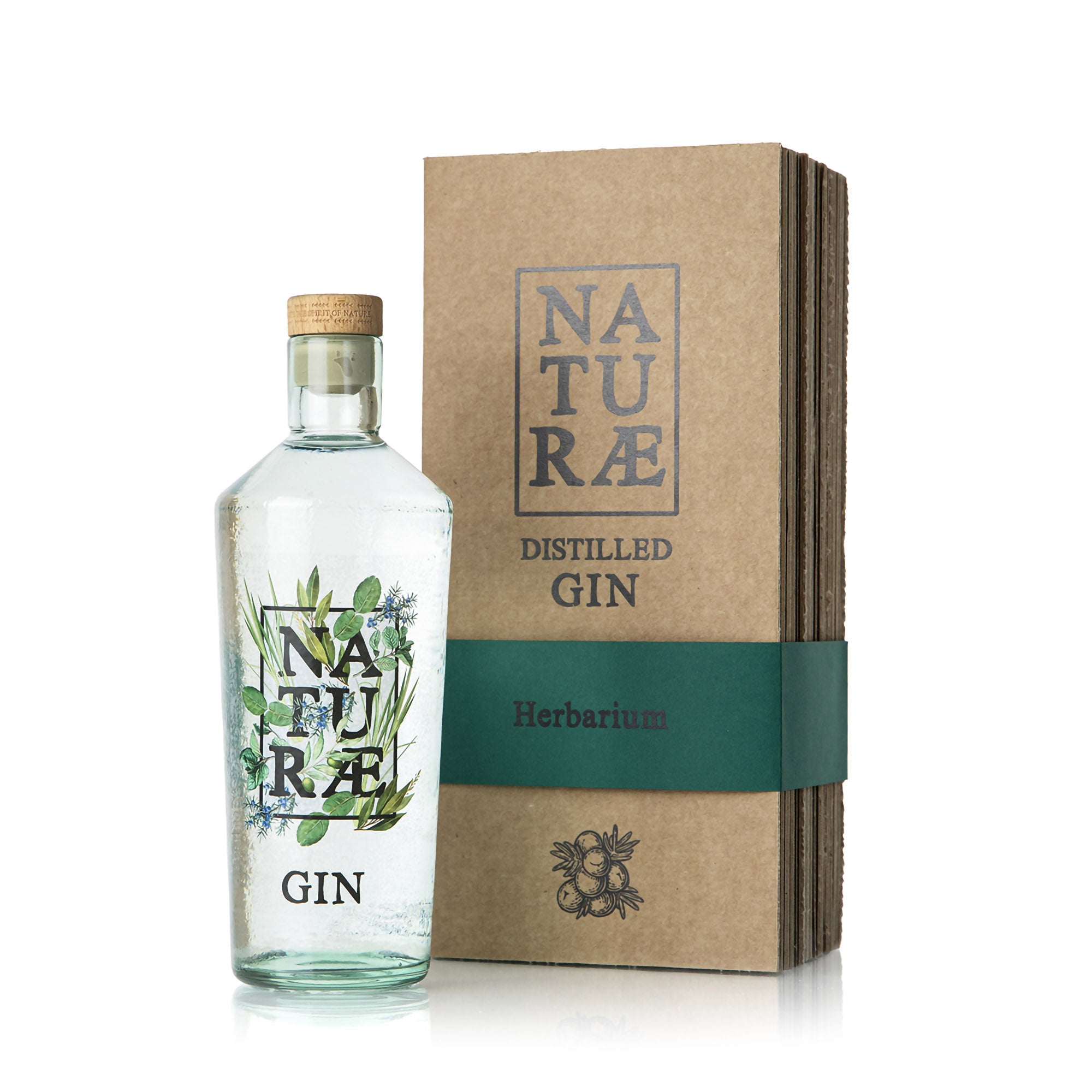 Naturae Gin Herbarium Distilled Gin astucciato, elegante cofanetto in cartone plastic free, gin artigianale made in Italy con Ginepro, Alloro e Foglie di Ulivo 